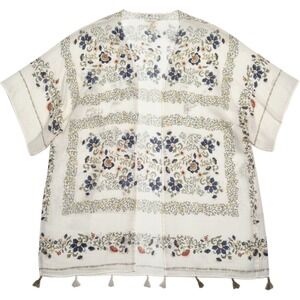 Floral Kimono Topper Open Front Festival Beach Layer‎ Tassel Trim Boho One Size